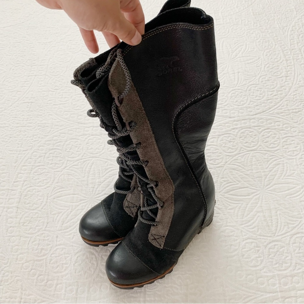 RARE🔥 Sorel Cate the Great‎ Wedge Lace-Up Leather Boots, Black - Picture 4 of 12